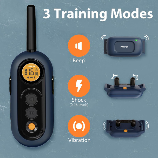 Patpet Dog Training Collar - 2000Ft Waterproof Shock Collar For Small Medium Dogs (10-100Ibs), Rechargeable Training Collar With 3 Safe Training Modes