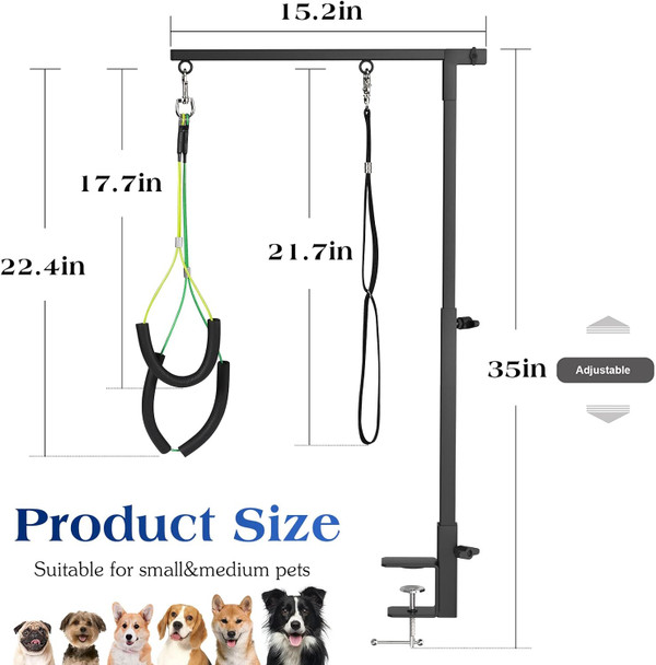 Pawaboo Dog Grooming Table Arm With Clamp, 35 Dog-Grooming-Arm Dog Grooming Stand And Two No Sit Haunch Holder With Grooming Loop, Foldable Dog Grooming Arm For Small Medium Pet, Groomer Partner