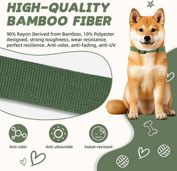 Olive Green Dog Collar And Leash Set For Medium Dogs,90% Rayon Derived From Bamboo, 10% Polyester Adjustable Dog Leash Collar Set, Medium Dog Collar 4 Ft Dog Leash