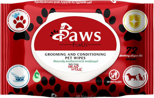 Pawsfurus All-Natural Pet Wipes For Dogs & Cats - Doctor-Formulated For Total Pet Care With Antifungal & Antibacterial Protection, Ph Balancing, Moisturizing, Deodorizing & Fast Itch Relief - 72Ct.