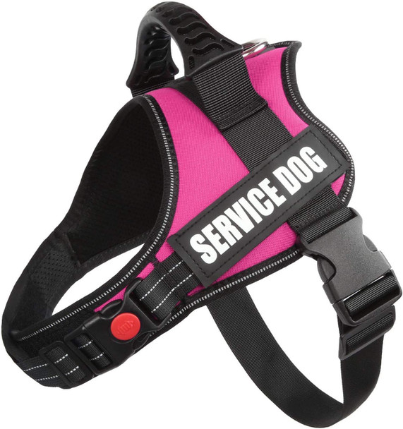 Real Reflective Service Dog Vest Harness With 2 Removable Service Dog And 2 “Emotional Support’’ Patches, Woven Polyester & Nylon, Comfy Soft Padding (L(Girth:28-36''), Pink) Real Reflective Service Dog Vest Harness With 2 Removable Service Dog And 2 “Emotional Support’’ Patches, Woven Polyester & Nylon, Comfy Soft Padding (L(Girth:28-36''), Pink)