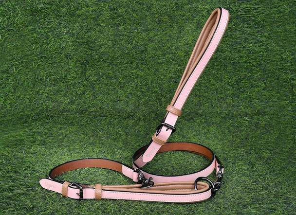 Durable Multi Purpose Dog Leash - Genuine Leather Leash - Soft Leather Padded Comfy Handle For Small, Medium And Large Dogs (Color - Adorable Pink/Beige) 3/4 X 6Ft.