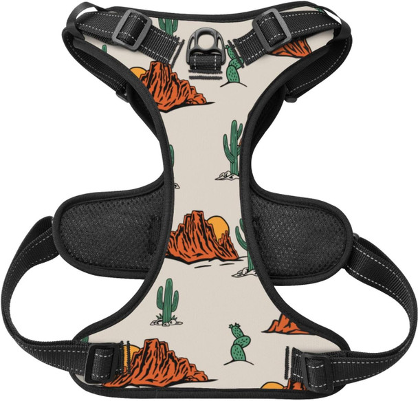 No Pull Dog Harness For Medium Dogs Easy Walk Dog Vest Adjustable Collars Harnesses & Leashes Set Breathable Oxford Outdoor Walking Safety Reflective Strip Western Theme Cactus Cowboy Prints