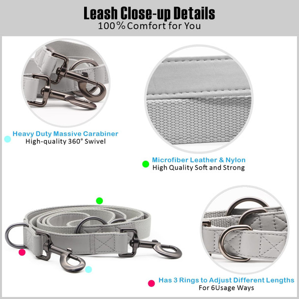 Stylish Leather Dog Leash (6.6') And Dog Collar Set – Rose Gold Metal Buckle – Multi-Function Training Leash – Adjustable 3 Lengths Leash- Easy To Clean Stylish Leather Dog Leash (6.6') And Dog Collar Set – Rose Gold Metal Buckle – Multi-Function Training Leash – Adjustable 3 Lengths Leash- Easy To Clean