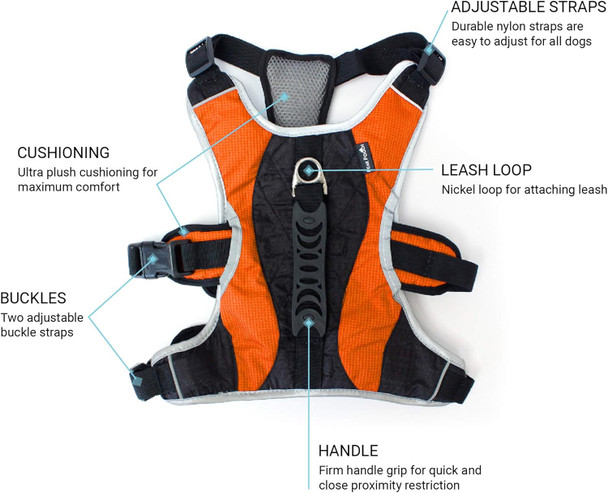 No-Pull Dog Harness - Padded, Mesh Fabric Dog Vest With Reflective Trim, Lifting Handles, Velcro And Buckle Straps - Orange Dog Harness - Xs