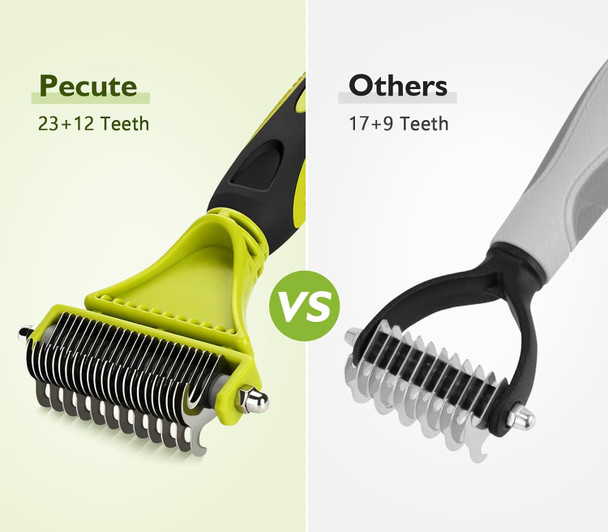 Pecute Pet Dematting Tool 2 Pack - Double Sided Undercoat Rake & Dematting Comb For Detangling Matted Or Knotted Undercoat Hair, Great For Medium Or Long-Haired Dogs & Cats Green