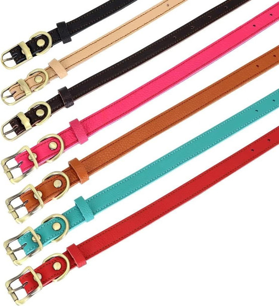 Pet Artist Genuine Leather Dog Collar, Lightweight & Soft Padded Leather Collar, 7 Beautiful Color For Choices,Dog Collar For Puppy&Small Dog,Red,S