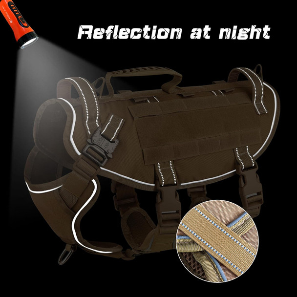 Pet Artist Tactical Dog Harness For Hiking Training, No Pull Vest Harness For Medium Large Dogs, With Pouches And Patches Brown, M