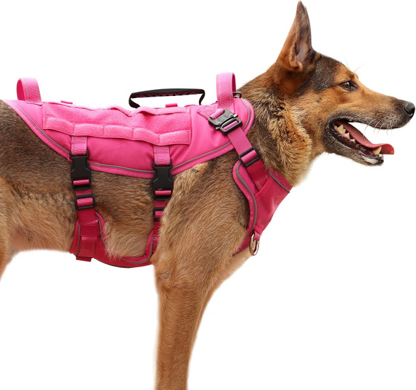 Pet Artist Reflective Tactical Dog Vest Harness With Handle & Clip - German Shepherd Harness - Adjustable Dog Tactical Harness Hot Pink For Medium Large Dogs M