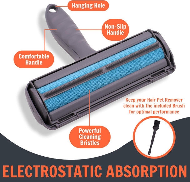 3-Piece Pet Hair Removal Tool Kit - Cat And Dog Hair Remover For Furniture, Couch, Carpet, Car, Clothing - Reusable Lint Roller And Carpet Rake - Durable, Eco-Friendly, Easy To Use