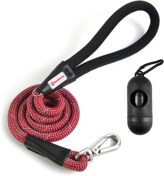 Marvelous Strong Dog Leash With Comfortable Nylon Handle And Highly Reflective Threads For Large And Medium Dogs (Red)