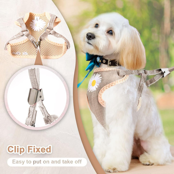Cute Small Dog Harness And Leash Set With Bags No Pull Daisy Dog Vest Harness Soft Breathable Mesh Puppy Dog Harness For Small Dogs Cats Spring Summer Yorkies Shih Tzu (Brown,Small)