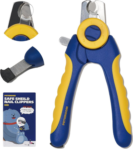 [Pethroom] Dog Nail Trimmer Safe Shield Clippers With Nail File Quick Easy Professional Trimming Transparent Guard Guide For Pet Grooming No Overcutting (Safe Shield Dog)