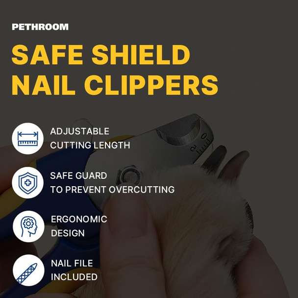 [Pethroom] Dog Nail Trimmer Safe Shield Clippers With Nail File Quick Easy Professional Trimming Transparent Guard Guide For Pet Grooming No Overcutting (Safe Shield Dog)