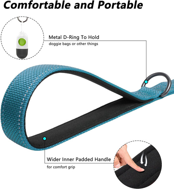 Petifine 4Ft Heavy Duty Dog Leash With Soft Padded Double Handle, Durable Strong Clasp Dog Leashes, Reflective Nylon Walking Lead For Large,Medium,Small Breed Dogs, Blue