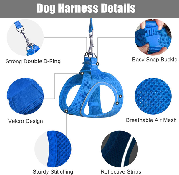Petifine Step In Small Dog Harness And Leash Set, Breathable All Weather Air Mesh Reflective Escape Proof, Step-In Vest Harnesses For Puppy(Xs, Baby Blue)