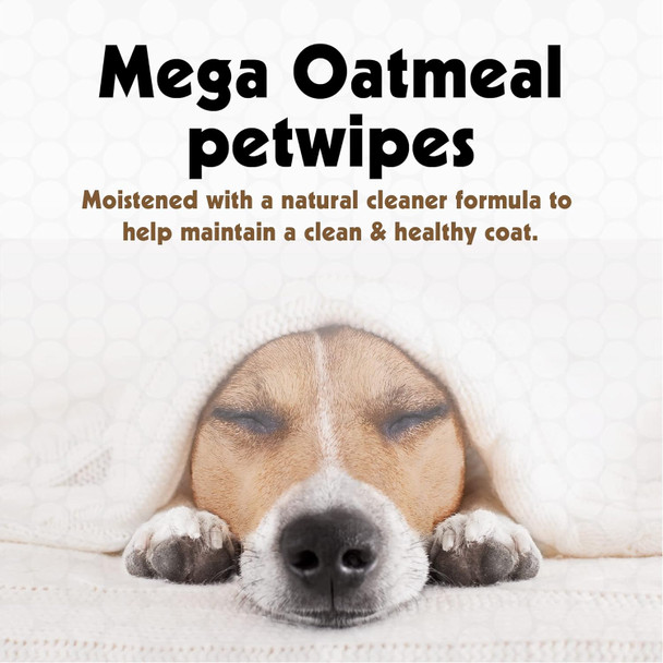 Petkin Mega Petwipes, 200 Wipes - Oatmeal Pet Wipes For Dogs And Cats, Use On Face, Paws, Ears, Body And Eye Area - Ideal For Home Or Travel