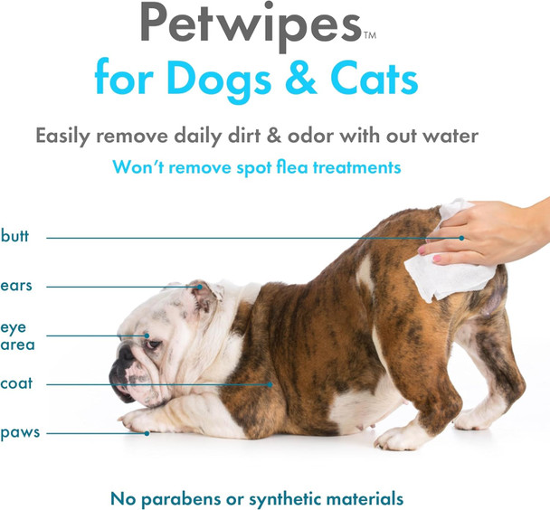 Petkin Plant-Based Petwipes, 200 Wipes - Biobased, Sustainable, Big & Thick Pet Wipes For Dogs & Cats - For Face, Paws, Ears, Body & Eye Area - Consciously Cleans & Conditions - Vanilla