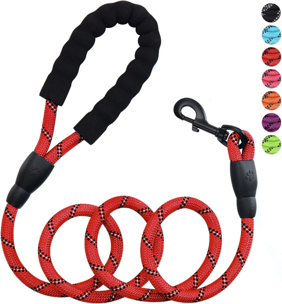 5Ft 1/2In Strong Red Dog Leash For Large Dogs & Medium Size Dogs - Highly Reflective Heavy Duty Dog Rope Leash With Soft Padded Anti-Slip Handle- For 18-120 Lbs Dogs 5Ft 1/2In Strong Red Dog Leash For Large Dogs & Medium Size Dogs - Highly Reflective Heavy Duty Dog Rope Leash With Soft Padded Anti-Slip Handle- For 18-120 Lbs Dogs