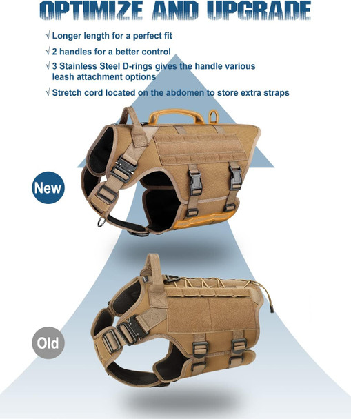 Tactical Dog Harness - Petnanny Service Dog Vest For Large Dogs Fully Body Coverage In Training Dog Harness With 2 Reflective Dog Patches, Handle, Hook And Loop Panels, Dog Molle Vest (Khaki, L)