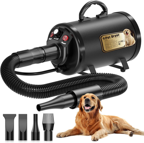 Petnf Dog Dryer For Pet Grooming, Dog Hair Dryer Blower Dog Blow Dryer High Velocity Air Forced Blow Dryer For Large Dogs,Noise Reduction Pet Hair Dryer 3.2Hp Adjustable Speed Temp Dogs Grooming Bath