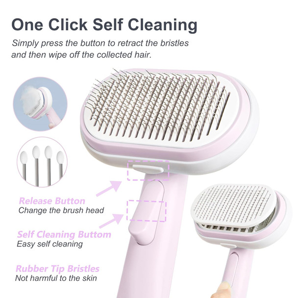 5 In 1 Pet Grooming Brush Kit,Dog&Cat Self Cleaning Slicker Brush For Shedding.Dematting&Deshedding Dog Brush,Dog Hair Brush,Suitable For Small&Large,Long&Short Haired Pets.(Pink)