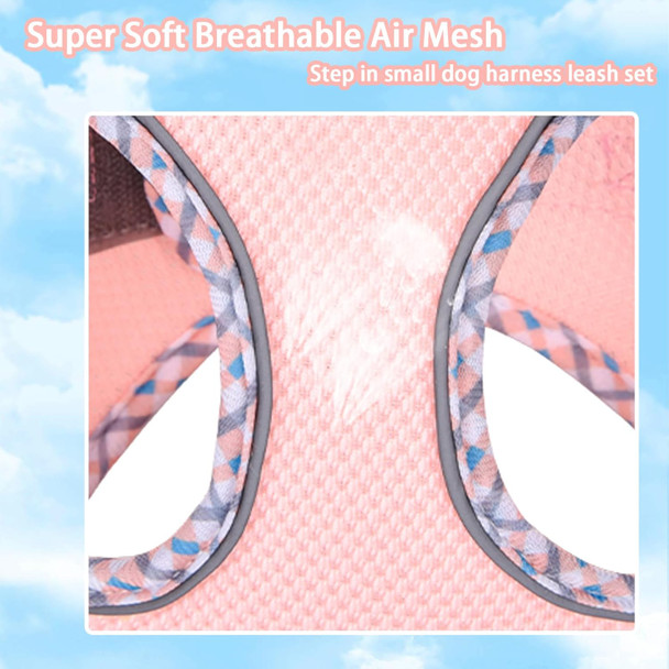 Cute Plaid No Pull Dog Harness For Small Dogs Soft Mesh Small Dog Harness And Leash Set Easy Walk Step In Puppy Harness Vest Pet Cat Chihuahua Yorkie Shih Tzu Dog Harnesses (Pink,Xs)
