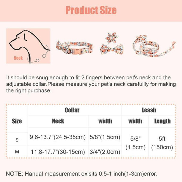Girl Dog Collar And Leash Set With Removable Flower And Bow Tie, Adjustable Collar With Strong Metal Buckle For Small Medium Large Female Dogs, A Poop Bag Dispenser Included (Medium, Orange Flower)