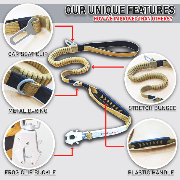 Tactical Dog Harness With Tactical Dog Leash (2 In 1 Bundle) Military Style Tactical Dog Vest Harnesses Metal Buckle And Bungee Dog Leash With Car Seat Buckle - Brown (L)