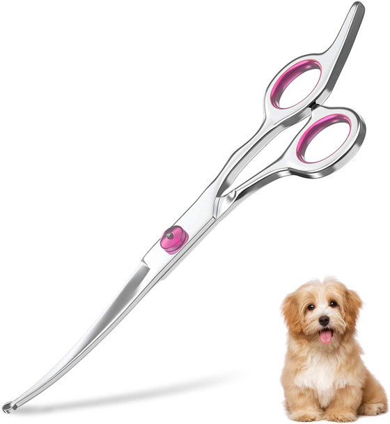 Petsvv 7.5 Curved Dog Grooming Scissors With Safety Round Tips, Light Weight Professional Pet Grooming Shears Stainless Steel For Dogs Cats Pets