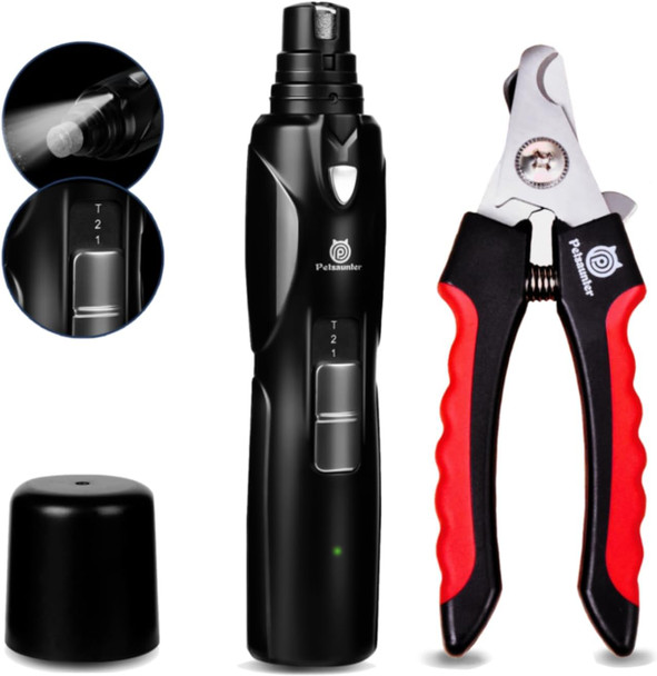 Dog Nail Grinder, Dog Nail Trimmers And Clippers Kit, 2-Speed And Led Light, Powerful Touch-Switch, Quiet And Low-Vibration Pet Nail Trimmers For Large Dogs, Medium, Small Dogs Cats Pets