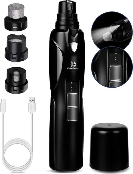 Dog Nail Grinder, 2-Speed And Led Light, Powerful Touch-Switch, Quiet And Low-Vibration Dog Nail Trimmers, And 3 Ports For Large Dogs, Medium, Small Dogs Cats Pets With Hard Or Thick Nail