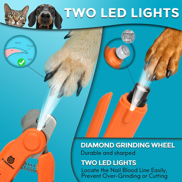 Dog Nail Grinder, 2-Speed And Led Light, Powerful Touch-Switch, Quiet And Low-Vibration Dog Nail Trimmers, And 3 Ports For Large Dogs, Medium, Small Dogs Cats Pets With Hard Or Thick Nail