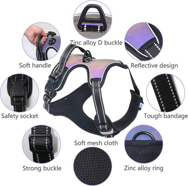 Dog Harness For Large Medium Small Dogs No Pull Easy Put On, Reflective Soft Dog Safety Vest Harnesses Step In Front Clip,Pet Harness Escape Proof For Walking Hiking Running Training Service