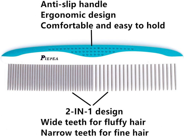 Pet Comb, Stainless Steel Teeth Comb For Dogs & Cats, Pet Hair Comb For Home Grooming Kit, Removes Knots, Mats And Tangles, 7 1/4