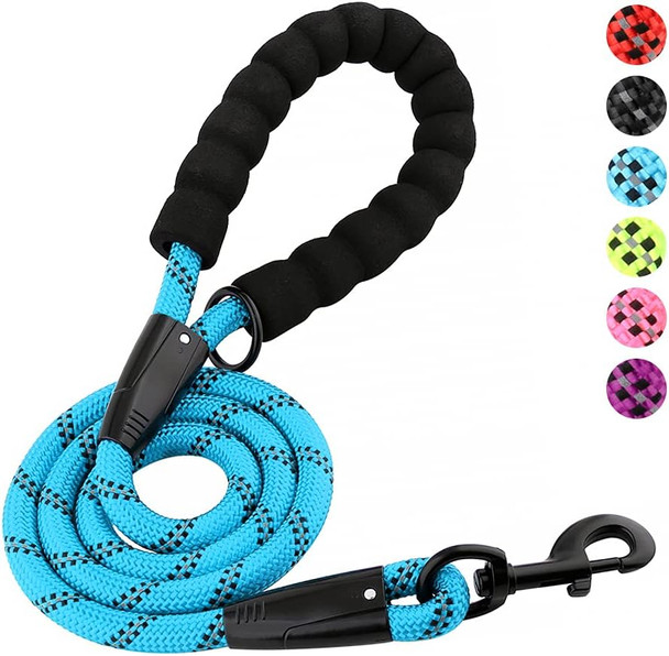 Plutus Pet Heavy Duty Rope Dog Leash With Comfortable Padded Handle, Highly Reflective Strong Sturdy 4/5/6 Ft Dog Leash For Small Medium Large Dogs(1/2×4', Light Blue)