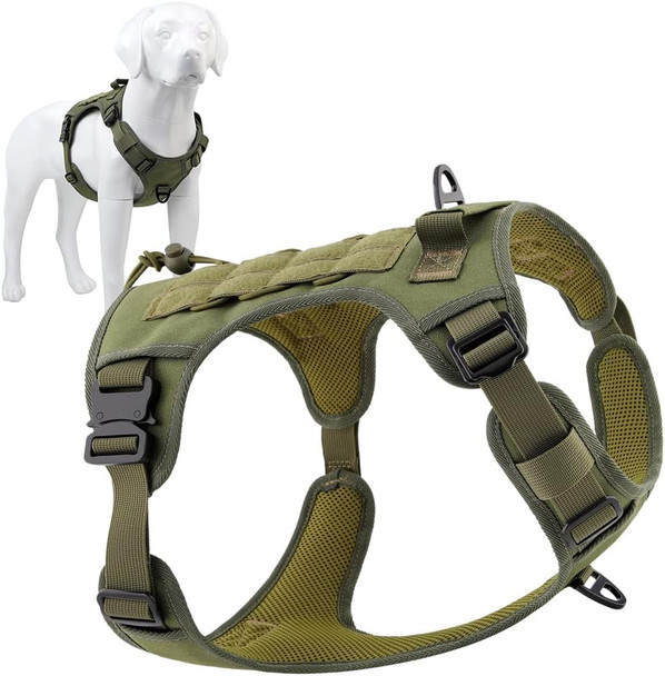 Plutus Pet Tactical Dog Harness, All Metal Buckles, No Pull Service Dog Vest With Handle, Adjustable Military Dog Harness With Hook & Loop Panels, For Small Medium Large Dogs, Ranger Green, S