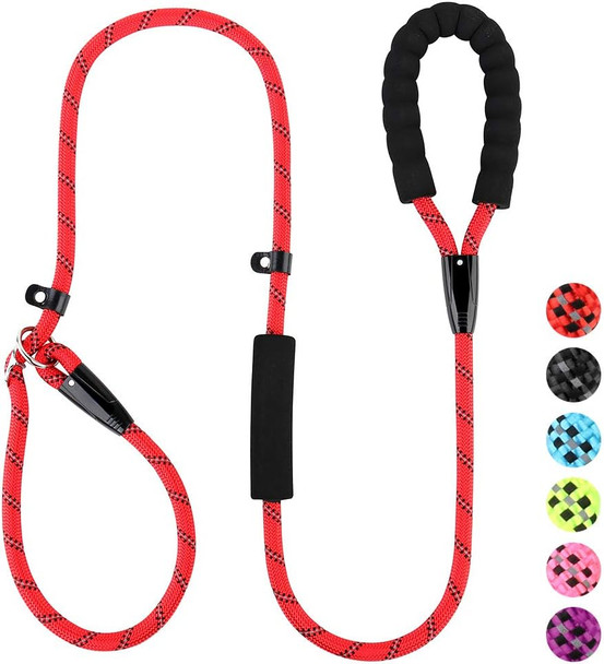 Plutus Pet Slip Lead Dog Leash, Anti-Choking With Traffic Padded Two Handles, Reflective Strong Sturdy Heavy Duty Rope Leash, 6Ft Dog Training Leash For Medium Large Dogs, 6' Red