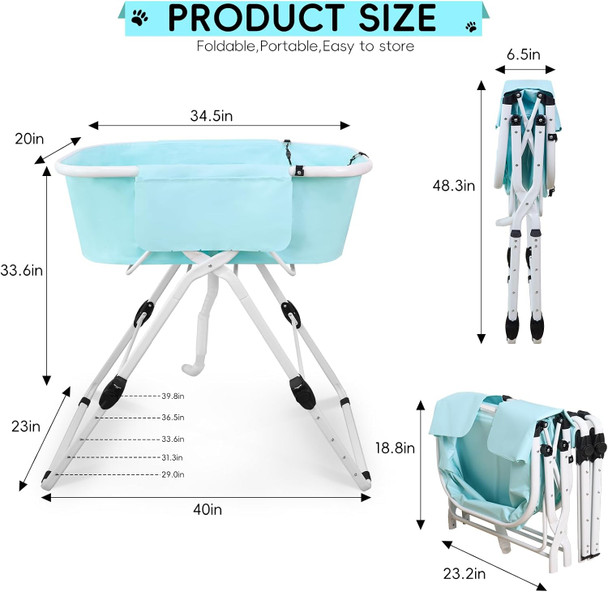 3 In 1 Dog Washing Station For Home - Foldable & Portable Elevated Dog Bathtub For Indoor & Outdoor, Adjustable Height, Non-Slip, Convenient Drainage, Dog Bathtub For Small To Medium Pets, Blue