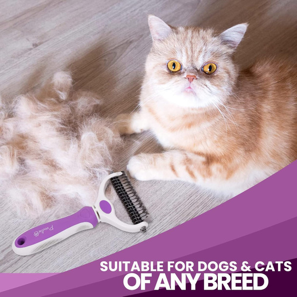 Poodlie Pet Grooming Dematter And Shedding Comb Tool, Twin-Blade Undercoat Rake For Cats And Dogs With Medium And Long Hair, Gentle On Pets With Sensitive Skin, Comfortable To Use Ergonomic Handles