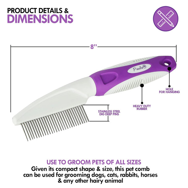 Pet Comb To Comb Your Dogs,Cats,Poodles Hair- Rotatable Pins, Easy To Use, Slip Proof- Best Dog Comb For Grooming Your Dog