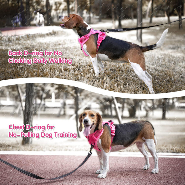 Poypet Plush Dog Harness, Soft Padded No Pull Vest Harness, Reflective Adjustable Escape Proof With Easy Control Handle For Small Medium Large Dogs(Pink,L)