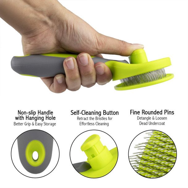 Retractable Slicker Brush For Cats And Dogs, Pet Hair Brush, Grooming Brush With Soft Grip Handle (Retractable Slicker)