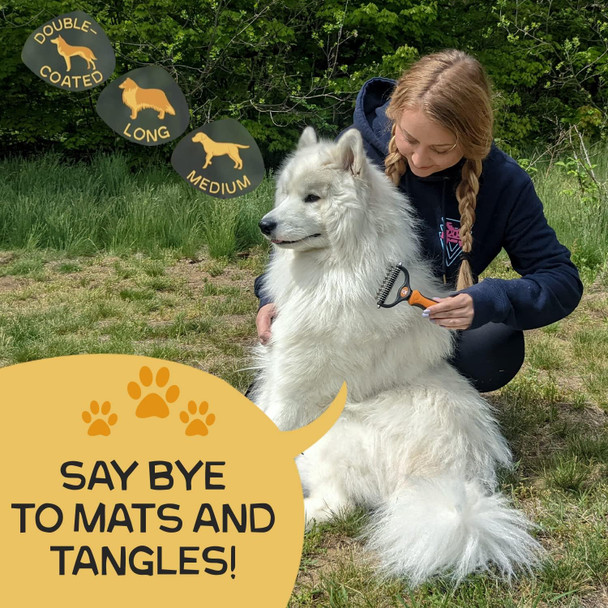 2 In 1 Pet Hair Dematting Tool Tough Mats And Tangles Undercoat Rake Comb Dogs Cats Rabbits Hairy Pets Holiday Professional Grooming Brush For Deshedding Extra Wide (Orange)