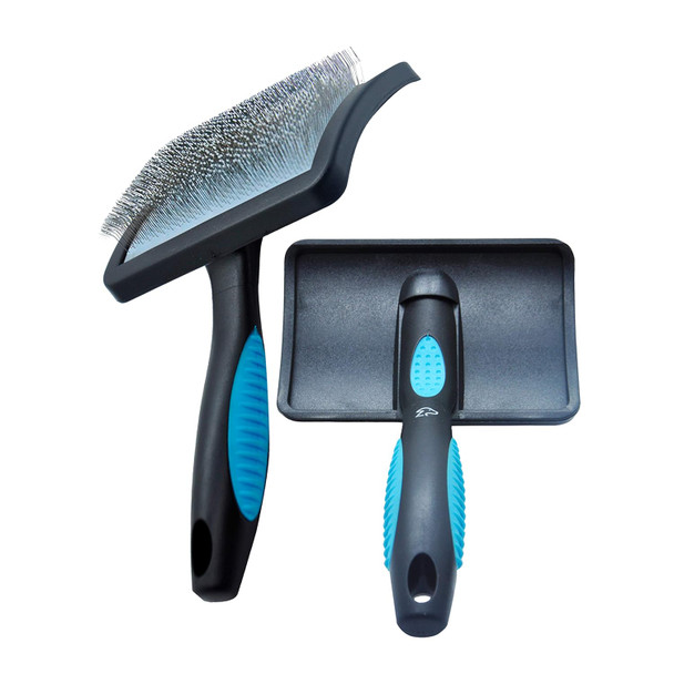 Premium Curved Scraper Medium Ball Brush - Groom Like A Professional To Saves Time Energy - Perfect For Animal Skin Without Scratching, Blue