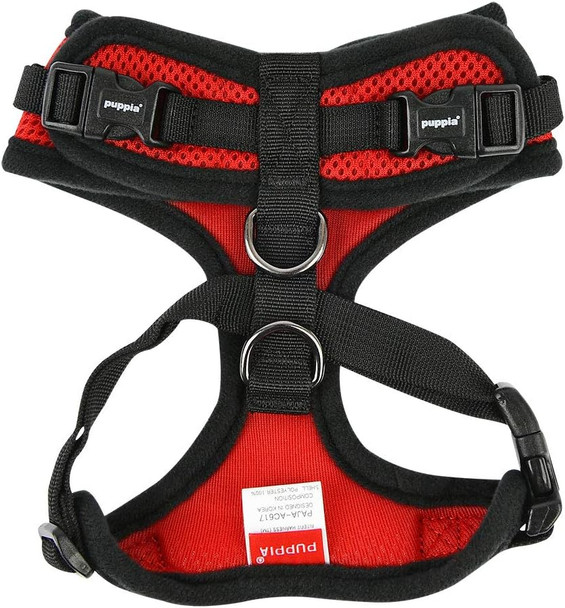 Authentic Puppia Ritefit Harness With Adjustable Neck, Red, Large