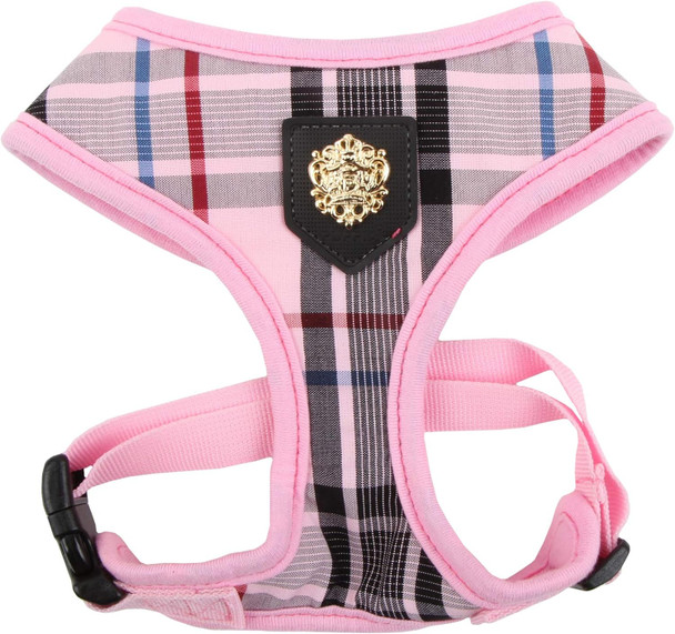 Puppia Junior Over-The-Head Dog Harness Checkered Pattern No Choke No Pull Adjustable Chest Belt Walking Training For Small And Medium Dog, X-Small, Pink