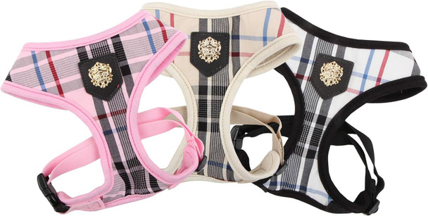 Puppia Junior Over-The-Head Dog Harness Checkered Pattern No Choke No Pull Adjustable Chest Belt Walking Training For Small And Medium Dog, X-Small, Pink
