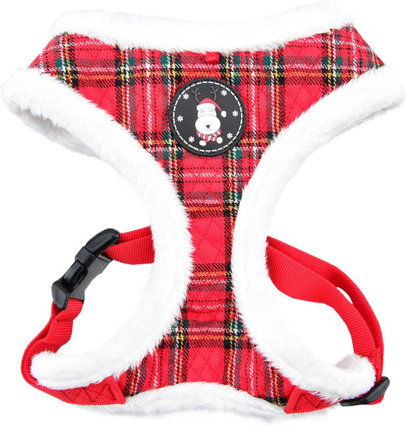Puppia Blitzen Dog Harness Over-The-Head Warm Winter Christmas Holiday Harness Adjustable Chest For Small And Medium Dog, Checkered Red, Medium