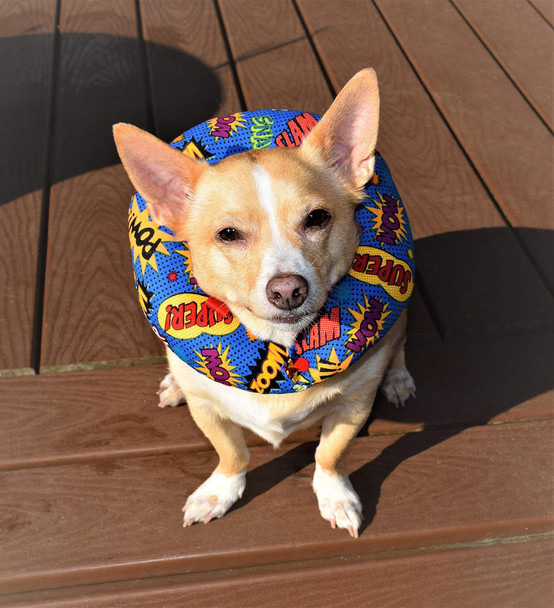 Comic Words - Made In Usa Puppy Bumpers 100% Cotton Stuffed Safety Fence Collar To Keep Your Pet Safely On The Right Side Of The Fence. (Comic 10-13 Inch)